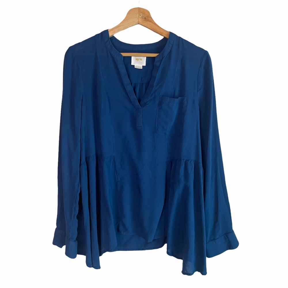 Anthropologie Maeve Blue V-Neck Casual Blouse Top